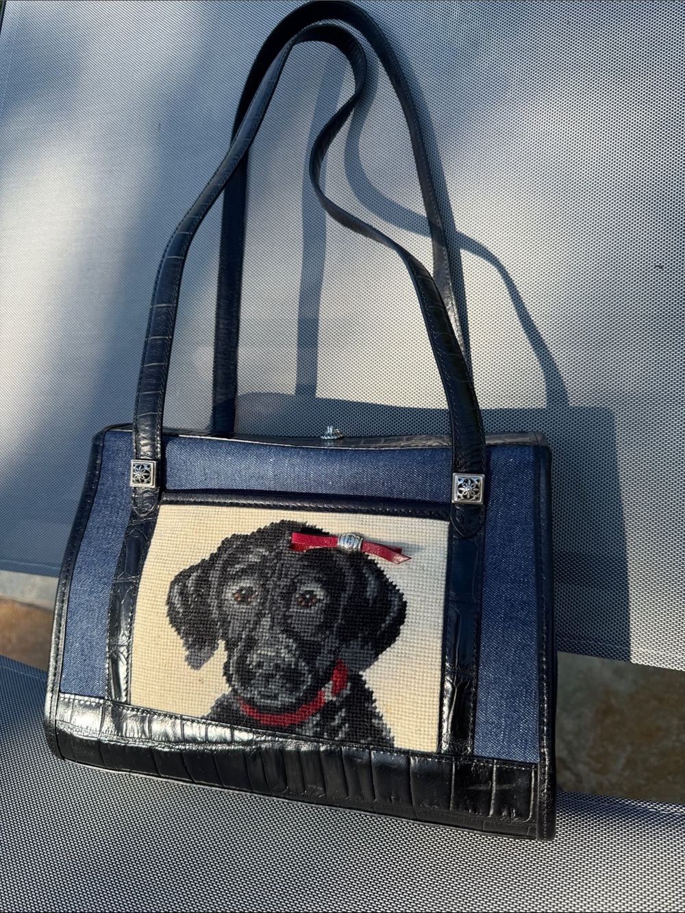 Brighton Navy, Black and Red Needlepoint Dog Shoulder Bag